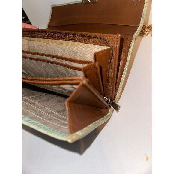 FURLA Light Green Genuine Leather Long Wallet Purse Used aftermarket chain incl - Picture 15 of 16